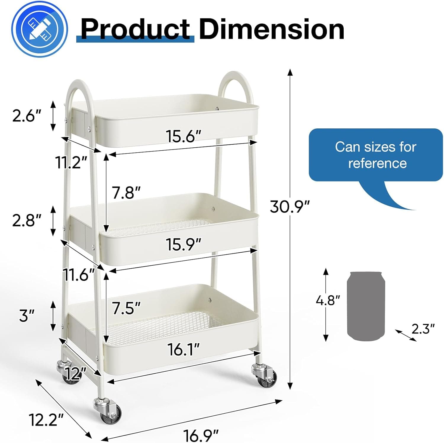 3-tier rolling cart — photo 3 of 4