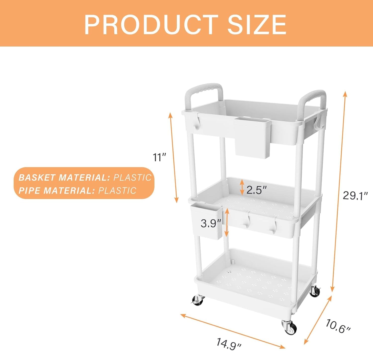 3-tier rolling utility cart — photo 3 of 5