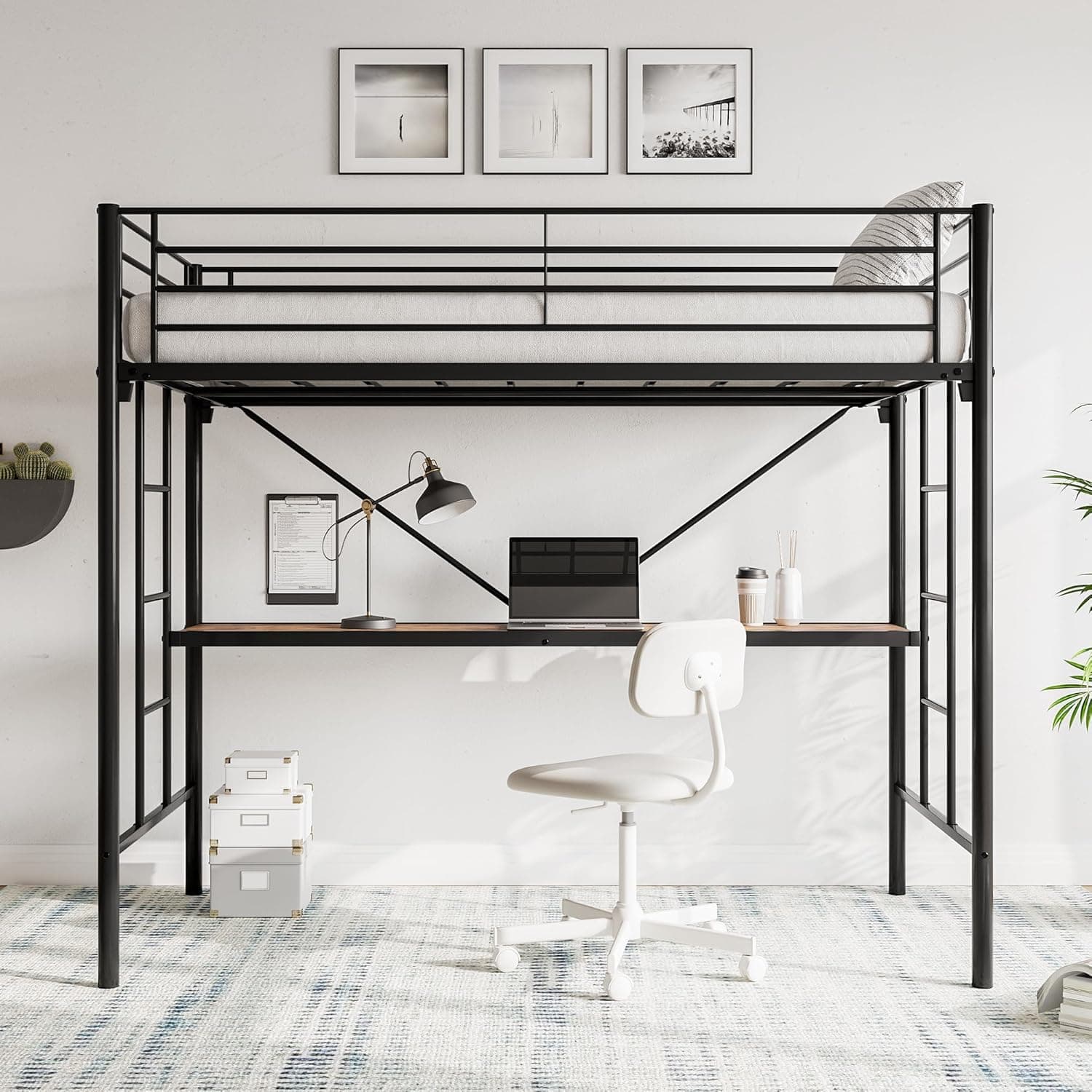 metal loft bed with desk — photo 3 of 4